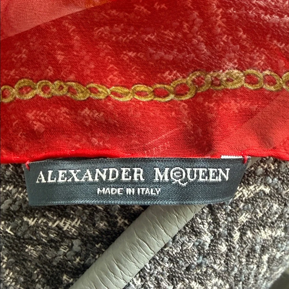 Alexander McQueen Red Skull Patterned Silk Scarf